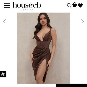 HOUSE OF CB ‘FAYE’ DRESS IN SATIN CHOCOLATE BROWN